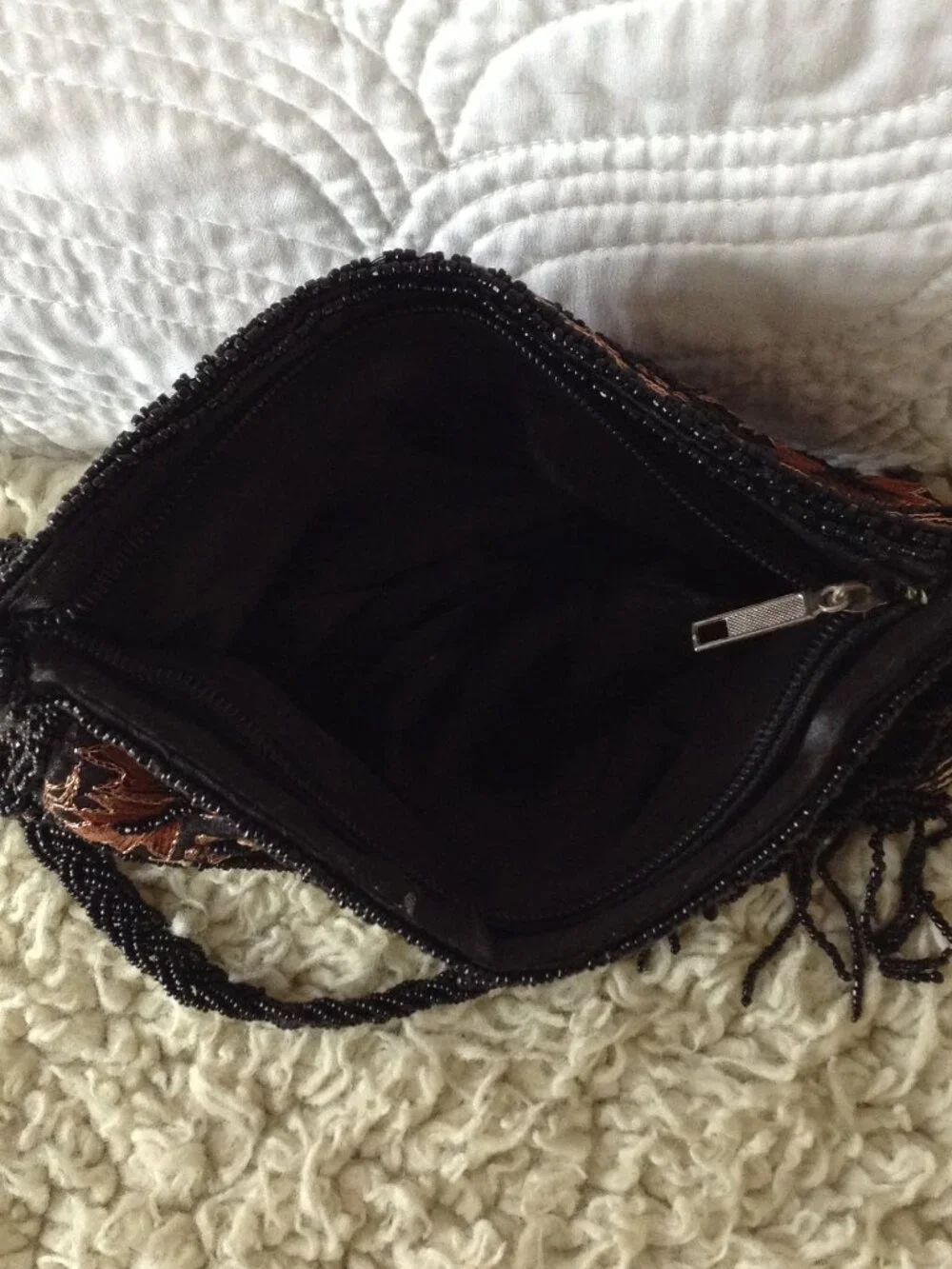 VTG 70's-80's Hand Beaded Embroidered Black Evening Bag Silk Lined Avant Garde